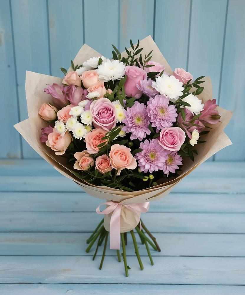 Букет цветов из: Хризантемы, Розы и Альстромерии в Утевка