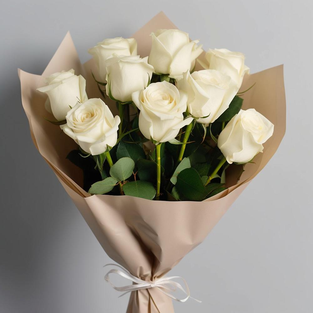 Букет 9 Белых роз Эдлесс Лав в Утевка