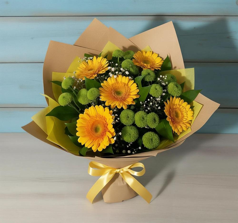 Букет цветов из: Герберы и Хризантемы в Утевка