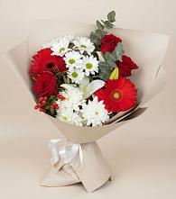 Букет цветов из:  Розы, Хризантемы, Герберы и Лилии в Утевка