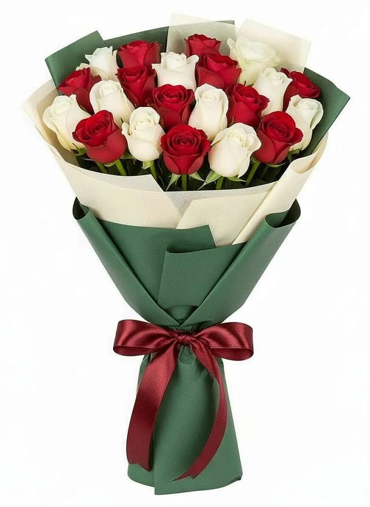 Букет Микс из красных и белых роз в Утевка