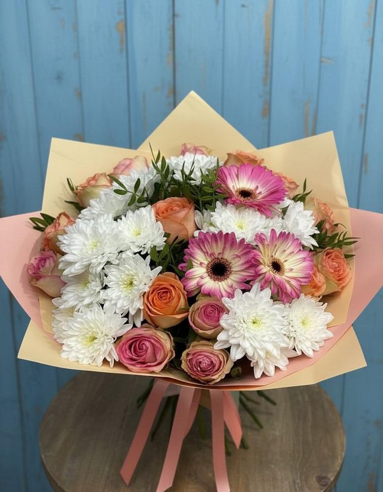 Букет цветов из: Розы, Герберы и Хризантемы в Утевка