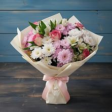 Букет цветов из:  Хризантемы, Альстромерии и Розы #REPLACE_PRED# Утевка