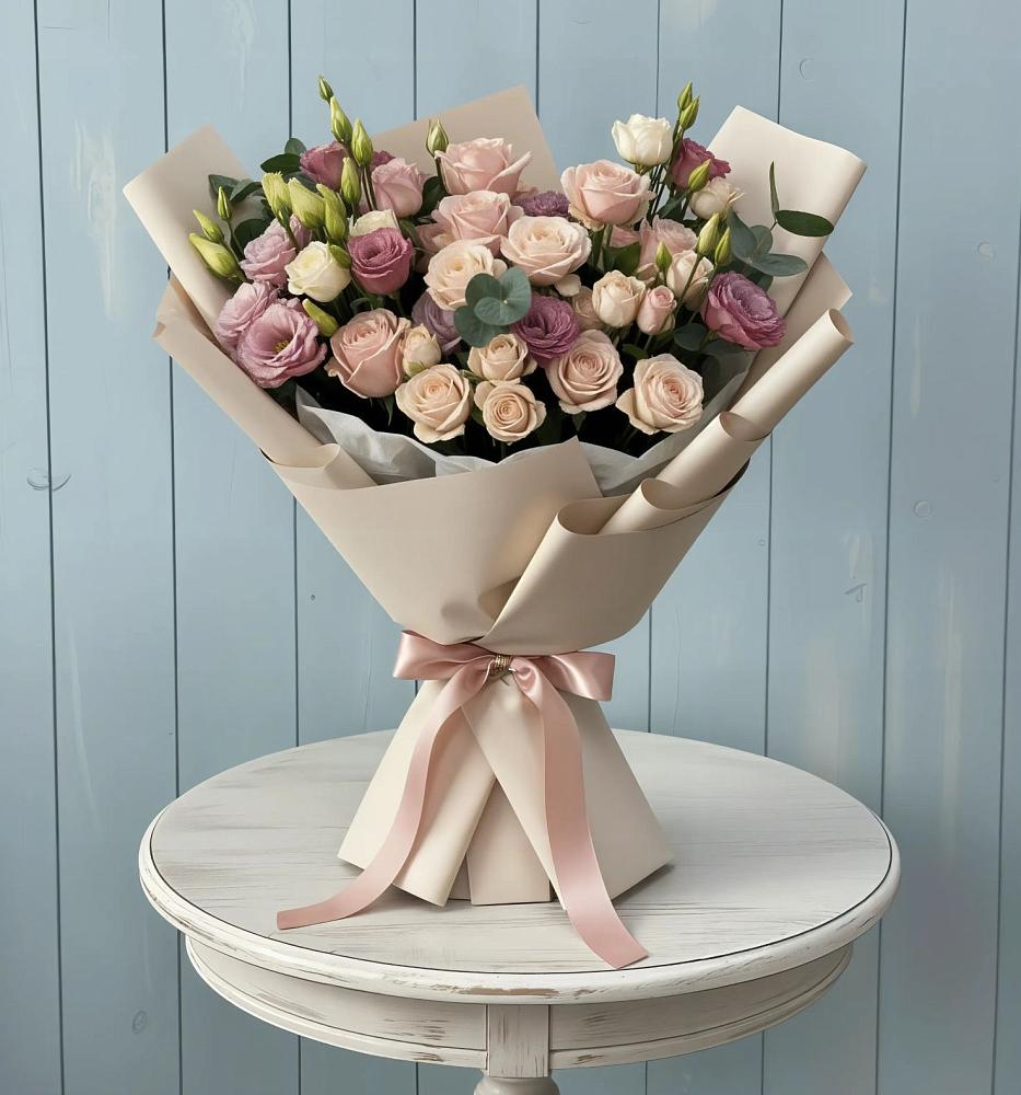 Букет цветов из: Розы и Лизиантусы в Утевка