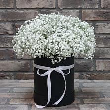 Цветочная композиция из Гипсофила в шляпной коробке в Утевка