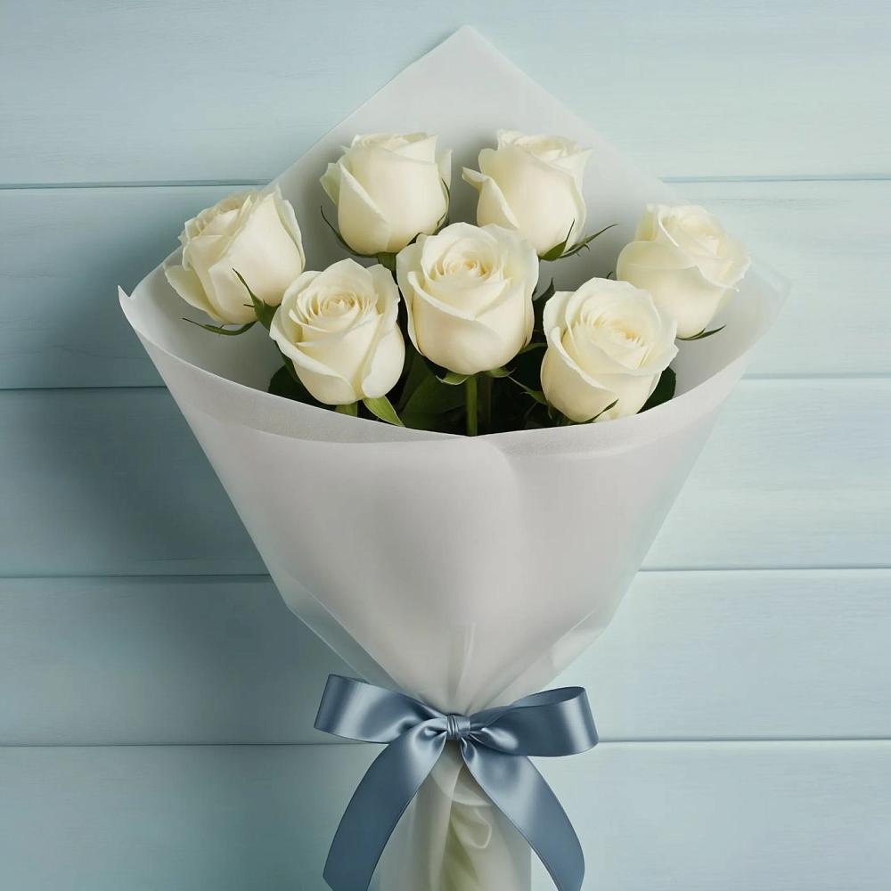 Букет 7 Белых роз Эдлесс Лав в Утевка