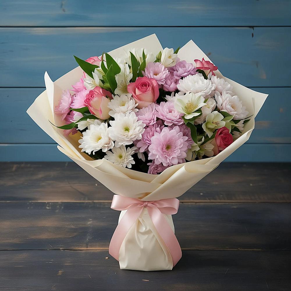 Букет цветов из: Хризантемы, Альстромерии и Розы в Утевка